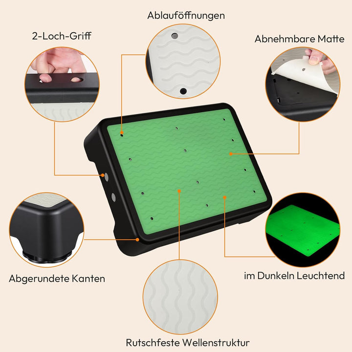 Trittstufe mit Nachtleuchten, 3-Fach höhenverstellbar (3,7–5,9 Zoll), Rutschfester Tritthocker für S