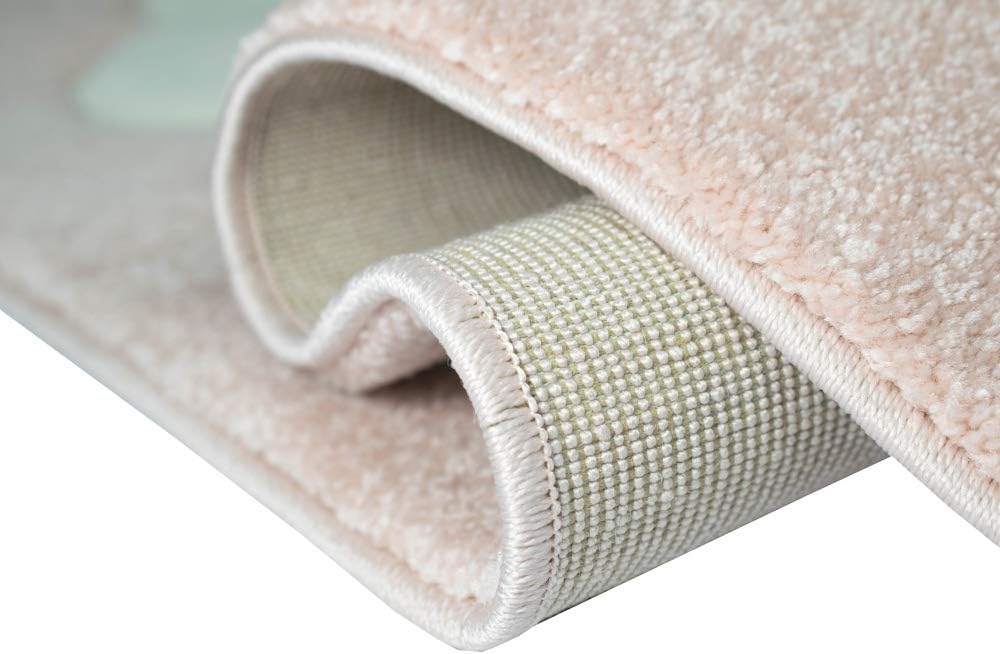 Teppich-Traum Kinderteppich Kinderzimmerteppich Regenbogen mit Wolken und Herzen in rosa Grösse 80x1