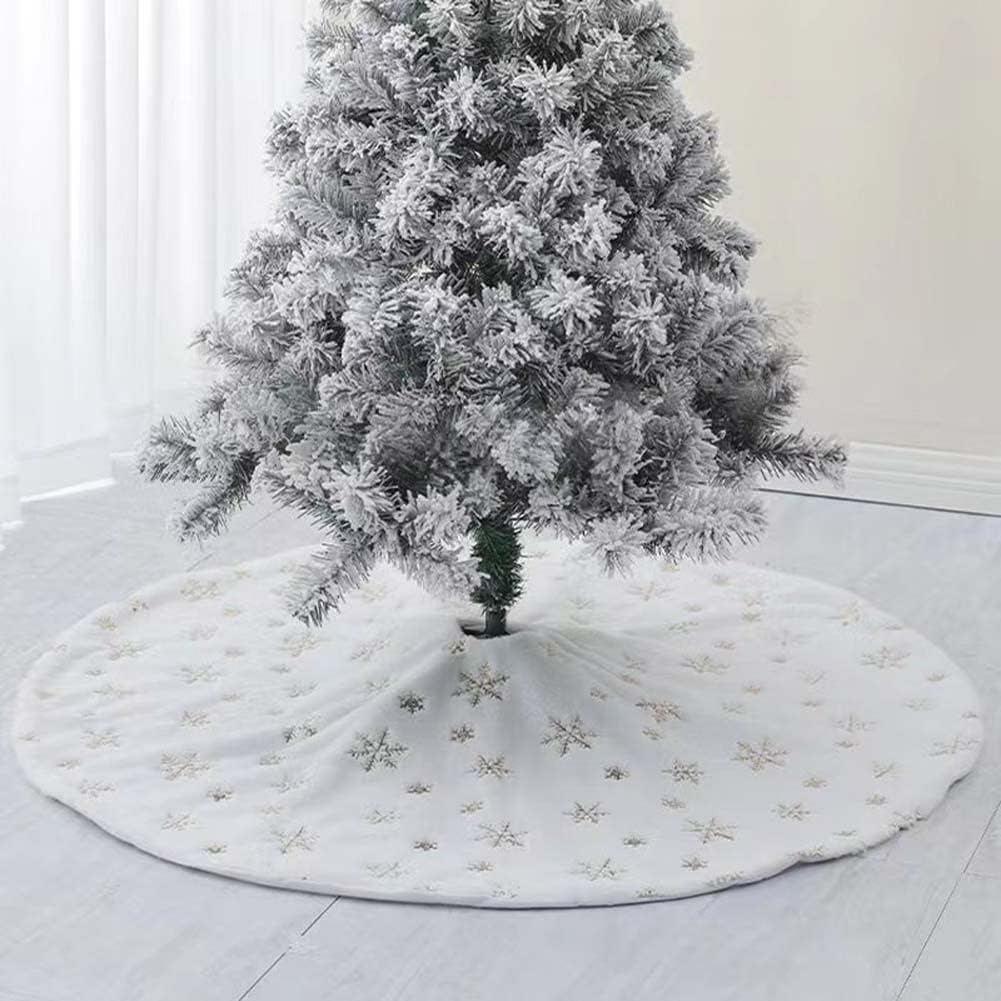 Weihnachtsbaum Rock Plüsch Rund Weichnachtsbaumdecke mit Pailletten Schneeflocke Christbaumständer T