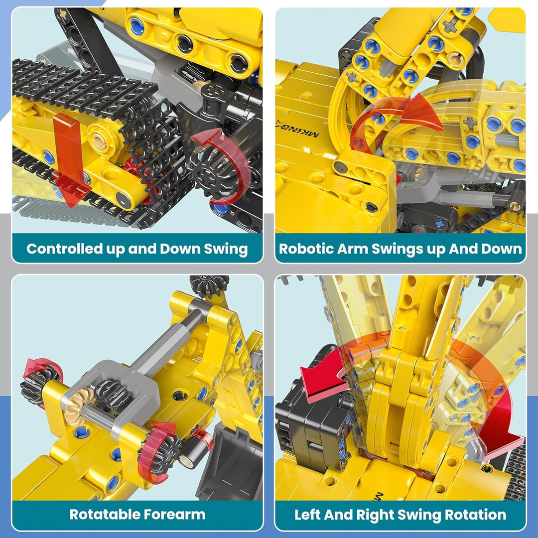 Mould King Bagger Bauset, Konstruktions-Baukasten für Modellbagger mit 840 Teilen, STEM Spielzeug fü