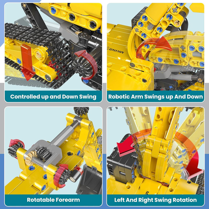 Mould King Bagger Bauset, Konstruktions-Baukasten für Modellbagger mit 840 Teilen, STEM Spielzeug fü