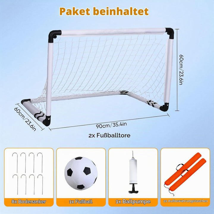 2er Faltbar Fussballtor für Kinder, 90x60cm Komplett Set mit Ball, Pumpe &amp; 8 Heringen, 1,5kg Leicht