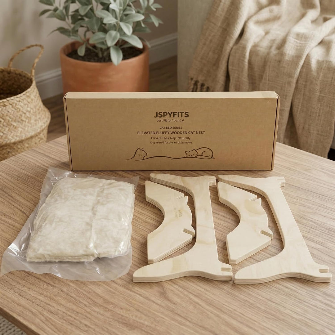 JSPYFITS Katzenbett, Plüsch-Samt-Katzenbetten für Indoor-Katzen, Katzenhängematte aus Holz, 54 x 42