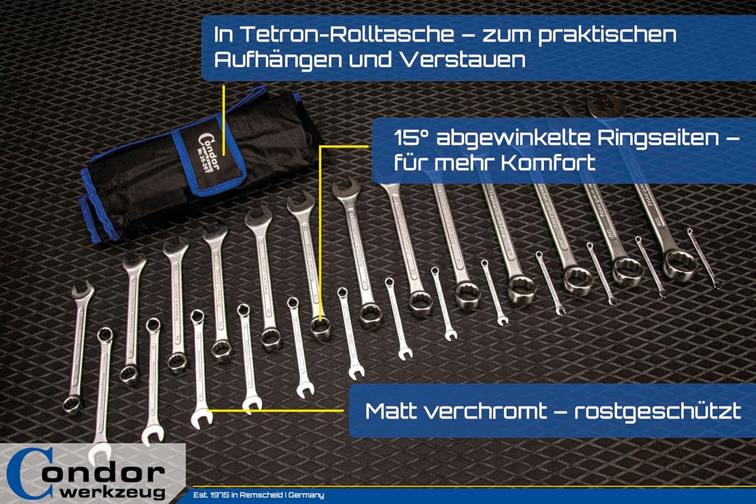 CONDOR Werkzeug 35-26T | Gabel-Ringschlüssel-Satz | 26-tlg. | Chrom-Vanadium-Stahl verchromt | 4-32