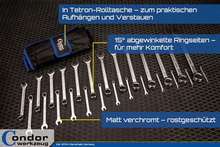 CONDOR Werkzeug 35-26T | Gabel-Ringschlüssel-Satz | 26-tlg. | Chrom-Vanadium-Stahl verchromt | 4-32