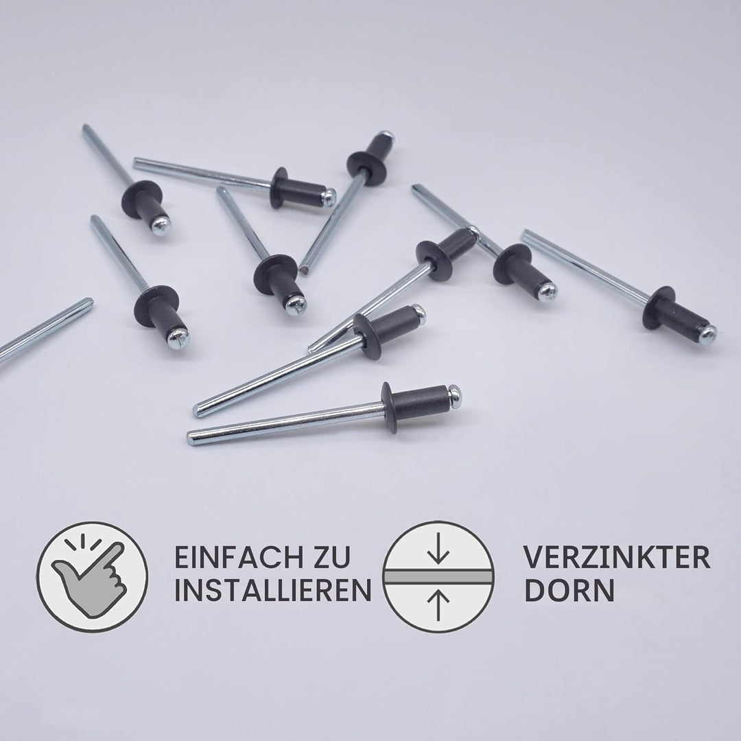 (1000 Stück) Lackierte Blindnieten 4,0 x 8 mm, Kuppelkopf, DIN 7337, Aluminiumniete und Stahldorn, P