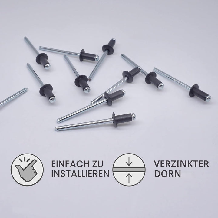 (1000 Stück) Lackierte Blindnieten 4,0 x 8 mm, Kuppelkopf, DIN 7337, Aluminiumniete und Stahldorn, P