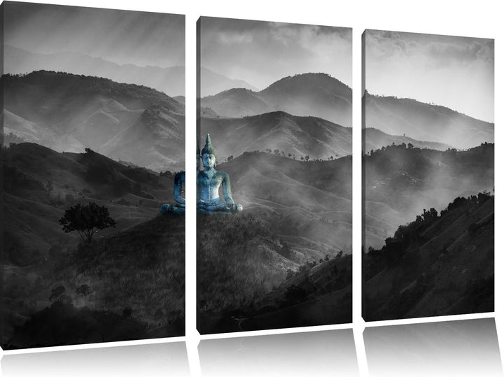 Pixxprint Buddha Bild im Tal der Dunkelheit B&W Detail 3-Teiler Leinwandbild 120x80 Bild auf Leinwan