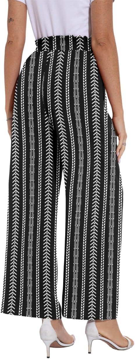 PrinStory Damen Hose Mit Weitem Bein Leichte Elastische Taille Sommer Hose Mit Taschen Kausale Arbei