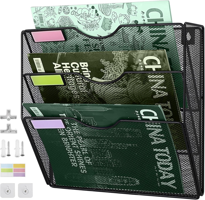 IOUGDSEC Zeitschriftenhalter Wand, Hängeorganizer Wandablagefächer A4, 3 Fächer Prospektspenderset,
