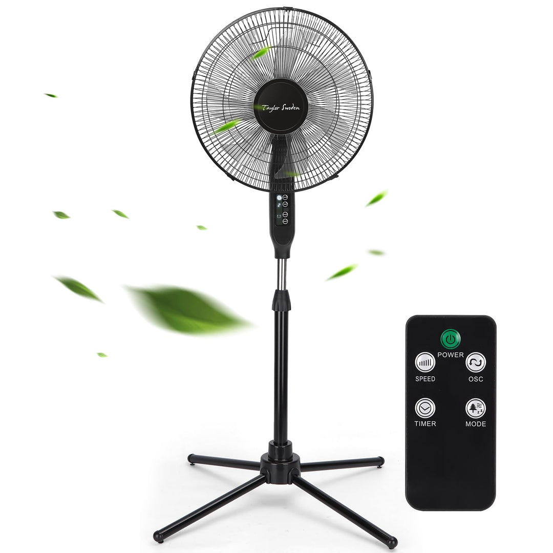 Taylor Swoden Standventilator mit Fernbedienung, Leise, 9h Timer, LED-Anzeige, 7-Flügel, Höhenverste