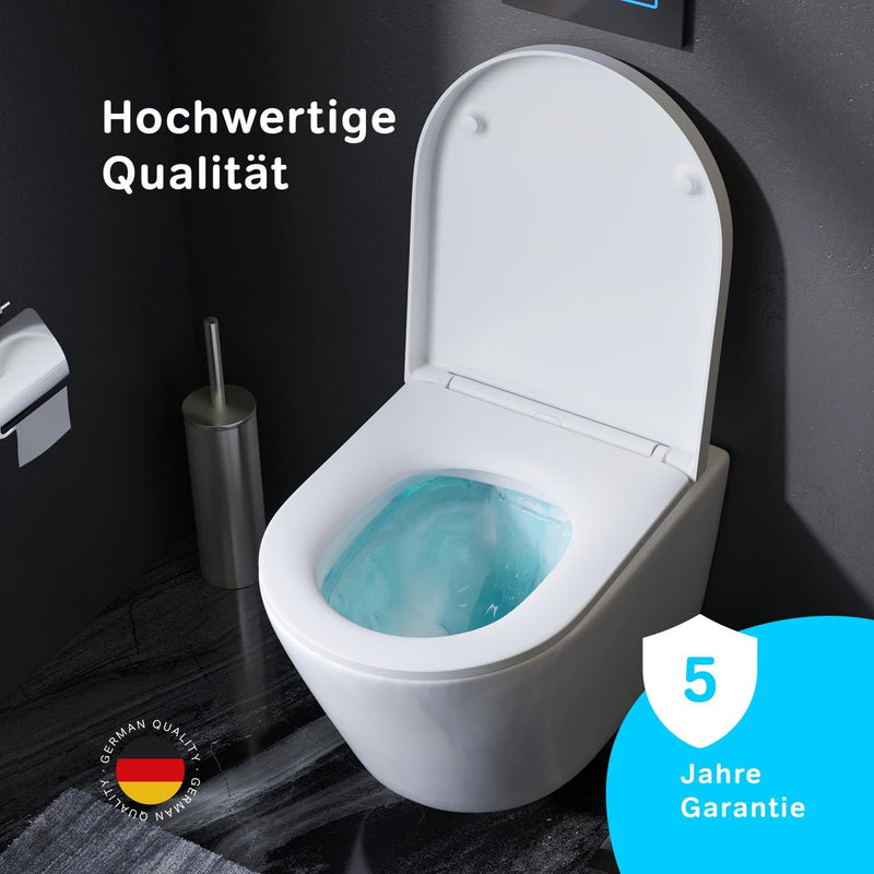 Spülrandloses Wand-WC mit Softclose Toilettensitz - WC-Sitz aus Duroplast mit Absenkautomatik SoftCl