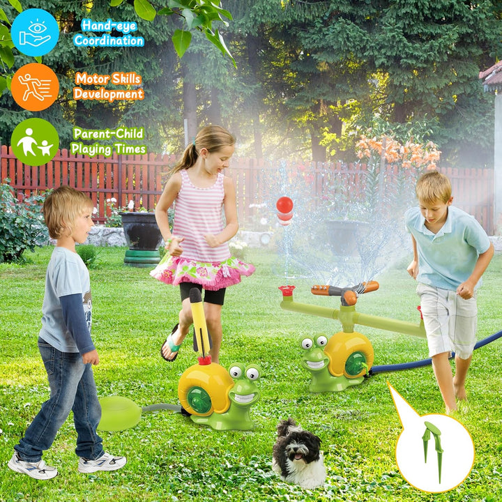 deAO 4-IN-1 Gartenspielzeug mit Wasserspritzfunktion und Schaumra: Baseball + Raketenstart mit 360°
