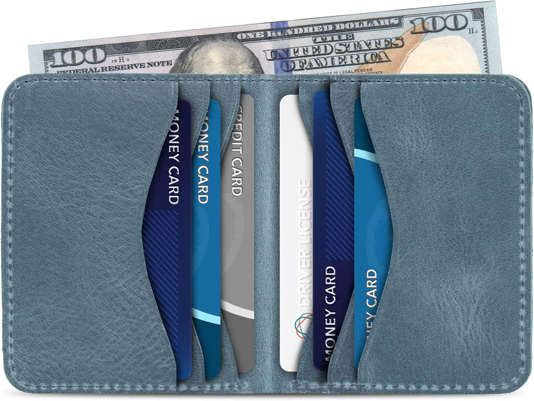 Otto Angelino Ultra Slim Bifold Card and Cash Wallet aus echtem Leder – Unisex Blau, Blau
