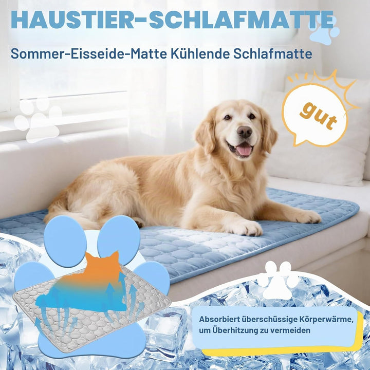 Hunde Kühlmatte, Blau, 70x55cm | Doppelseitiges Material, Gel- und flüssigkeitsfrei, Maschinenwaschb