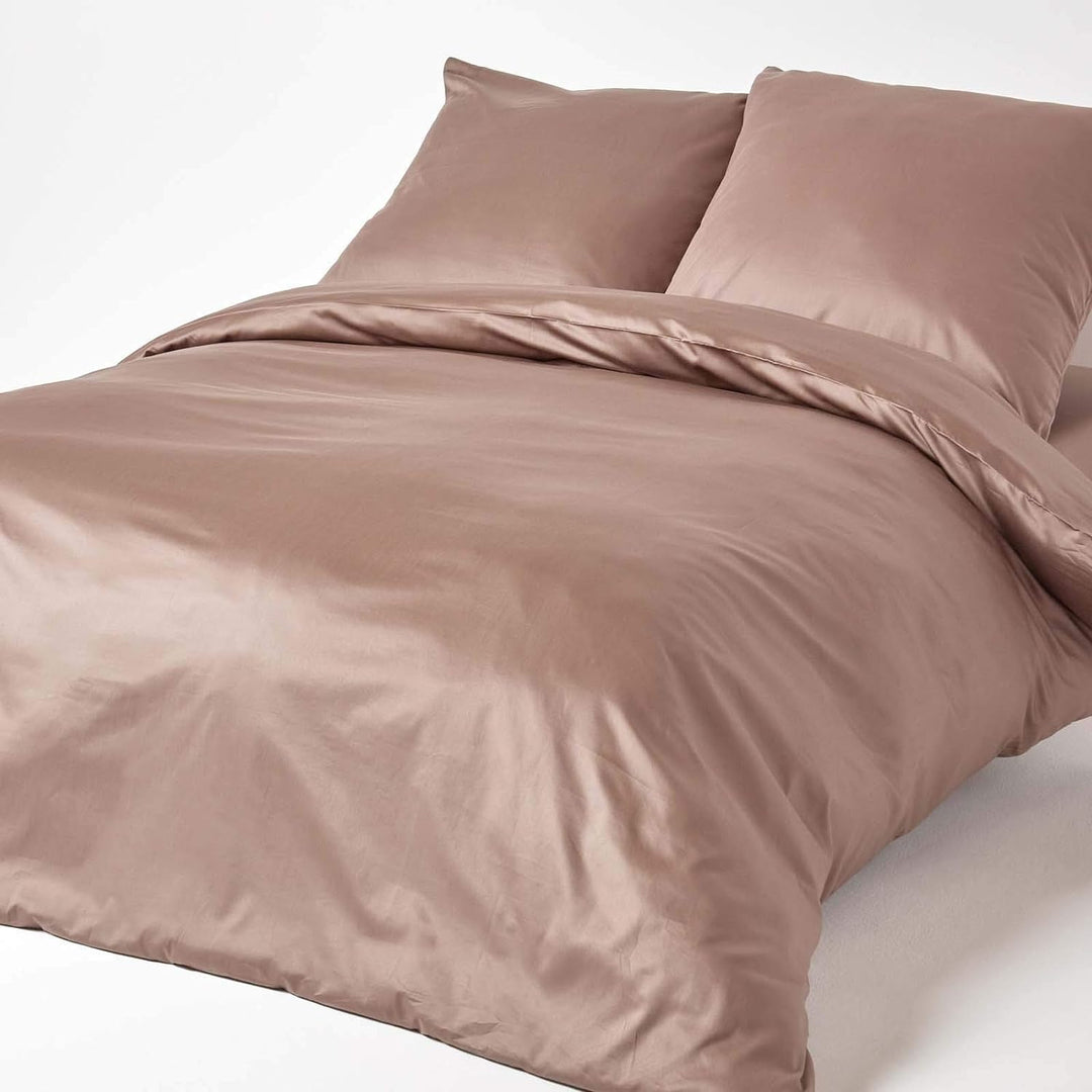 Homescapes Bio-Bettwäsche-Set 2-teilig braun, Satin-Bettwäsche 155x220 cm & 80x80 cm 155 x 220 cm Br