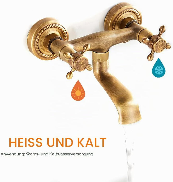 Wandarmatur aus Messing, antik, Drehung: 180 °, Wandarmatur Badezimmer, klassisch, Hebel: Heiss und