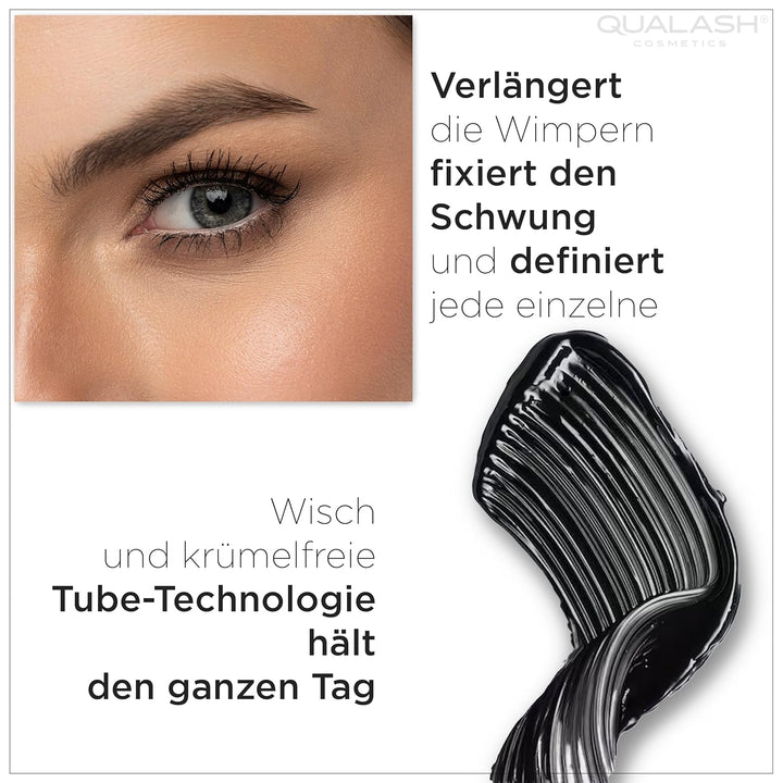 Mascara mit Wimpernserum-Effekt – QUALASH® Volume Max 10 ml – schwarze Wimperntusche für extremes Vo