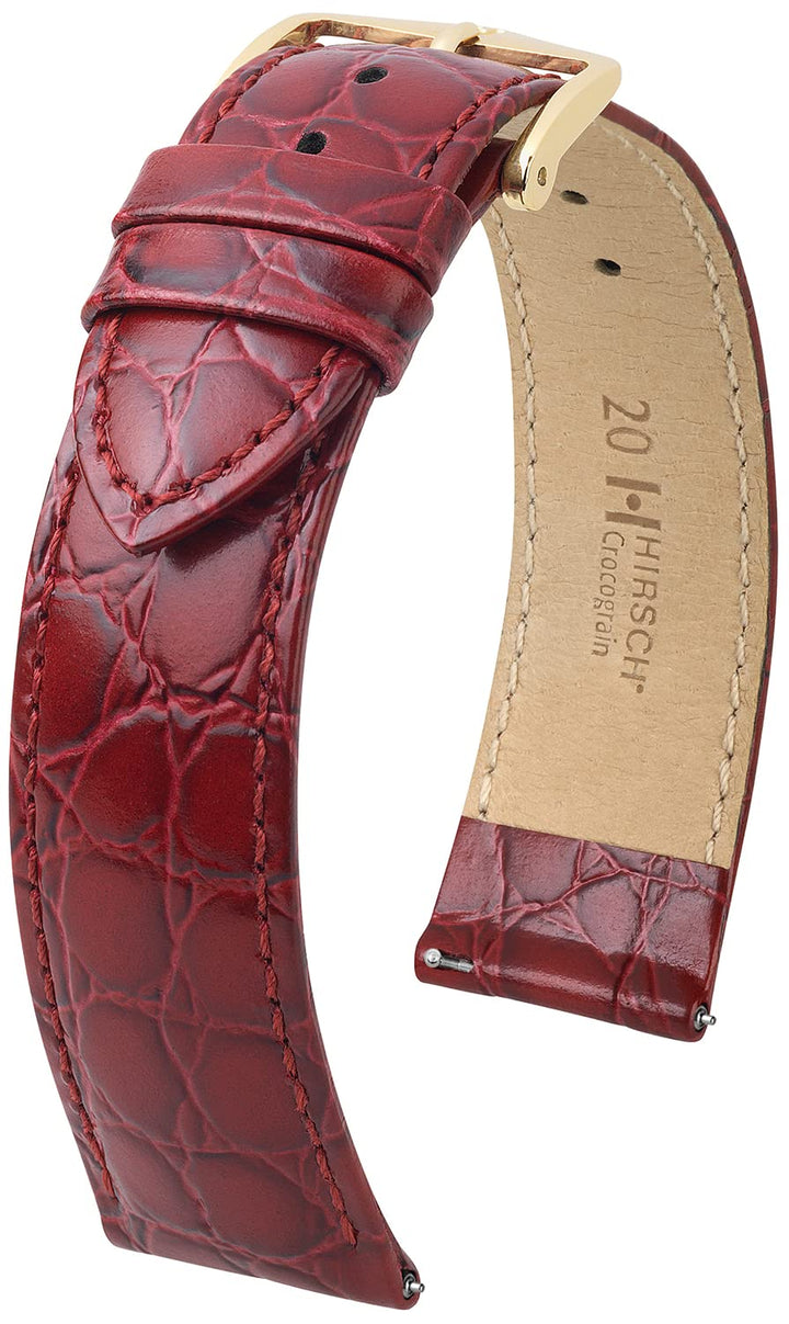 HIRSCH Uhren-Armband Crocograin - Uhr-Band aus glänzendem Kalbs-Leder mit Krokodil-Prägung 16 mm Bur