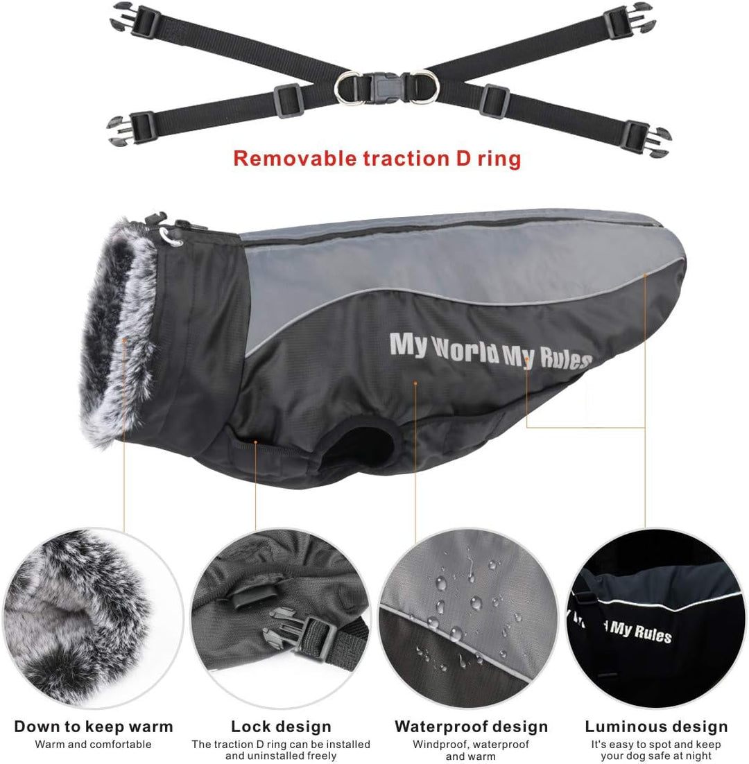 Idepet Hund Mantel Warme Jacke, Reflektierender Haustier-Schneeanzug Sport im Freien wasserdichte Hu