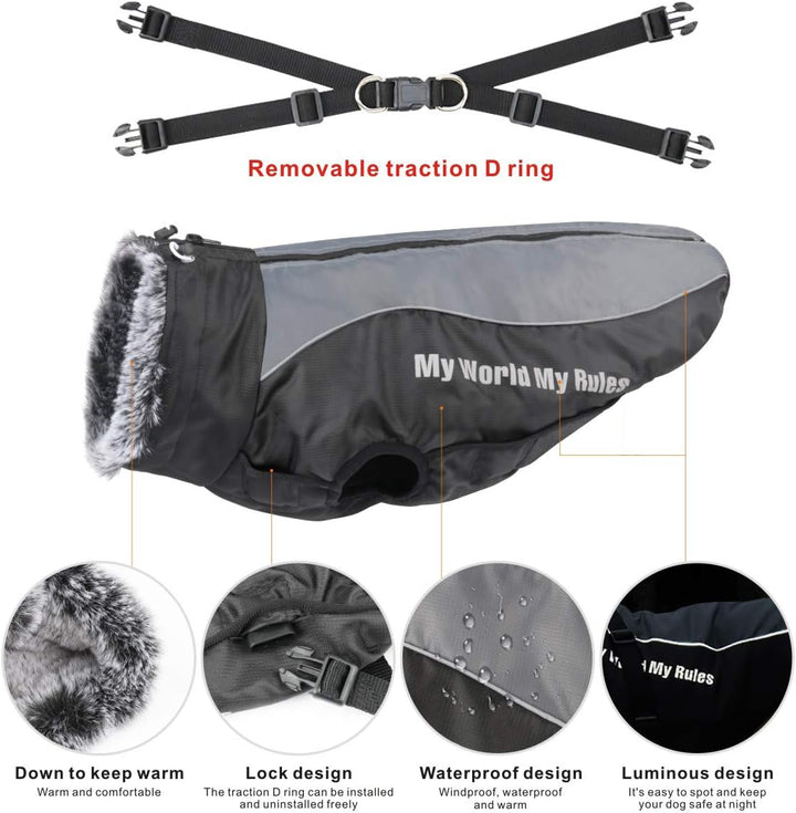 Idepet Hund Mantel Warme Jacke, Reflektierender Haustier-Schneeanzug Sport im Freien wasserdichte Hu