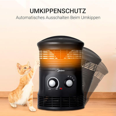 Midea NF18-17PA 1800W Mini Heizlüfter mit 360 ° Weit Verbreitete Oszillation, 2 Heizstufen, Programm