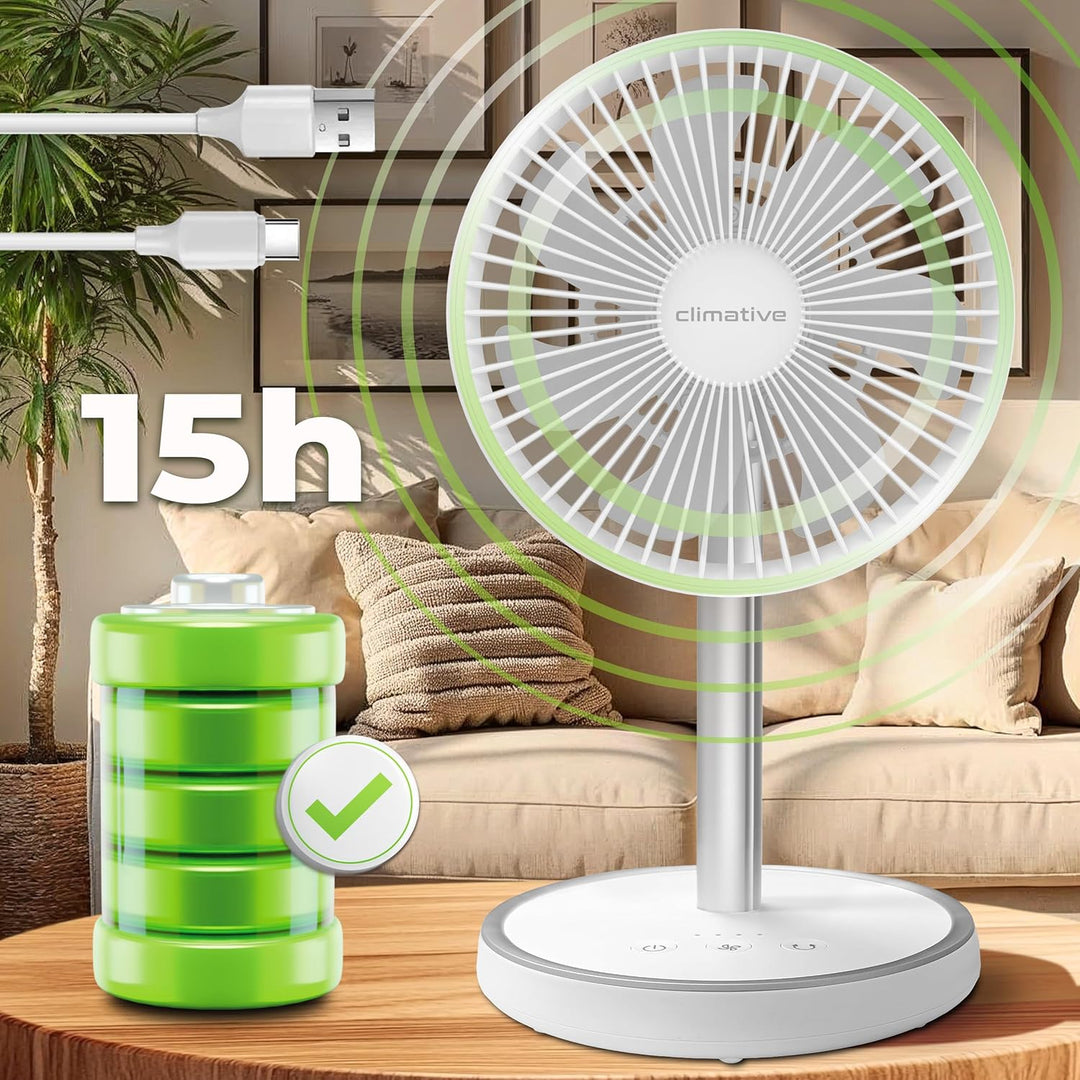 Ventilator Leise Tischventilator Akku Ø 20cm, 2in1 Höhenverstellbar 33-75cm LiftGo, 4000mAh, 15h, US