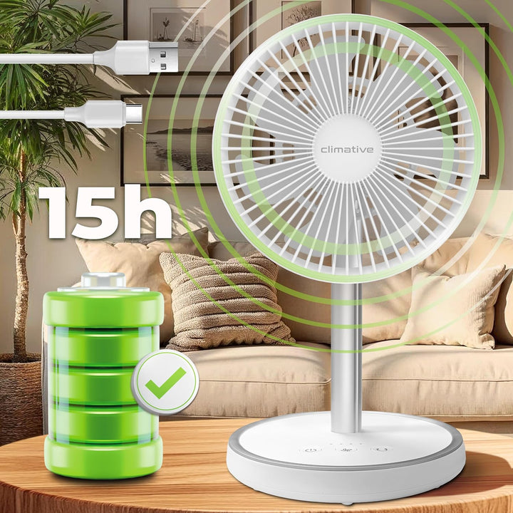 Ventilator Leise Tischventilator Akku Ø 20cm, 2in1 Höhenverstellbar 33-75cm LiftGo, 4000mAh, 15h, US