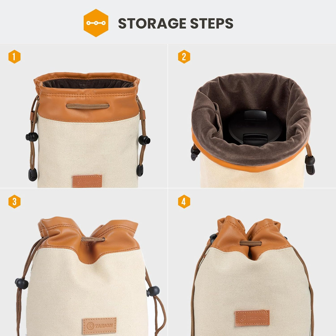 TARION Objektivbeutel mit Tragegurt, Objektivtasche aus Canvas PU Leder, Gepolstert Schutzbeutel Kam