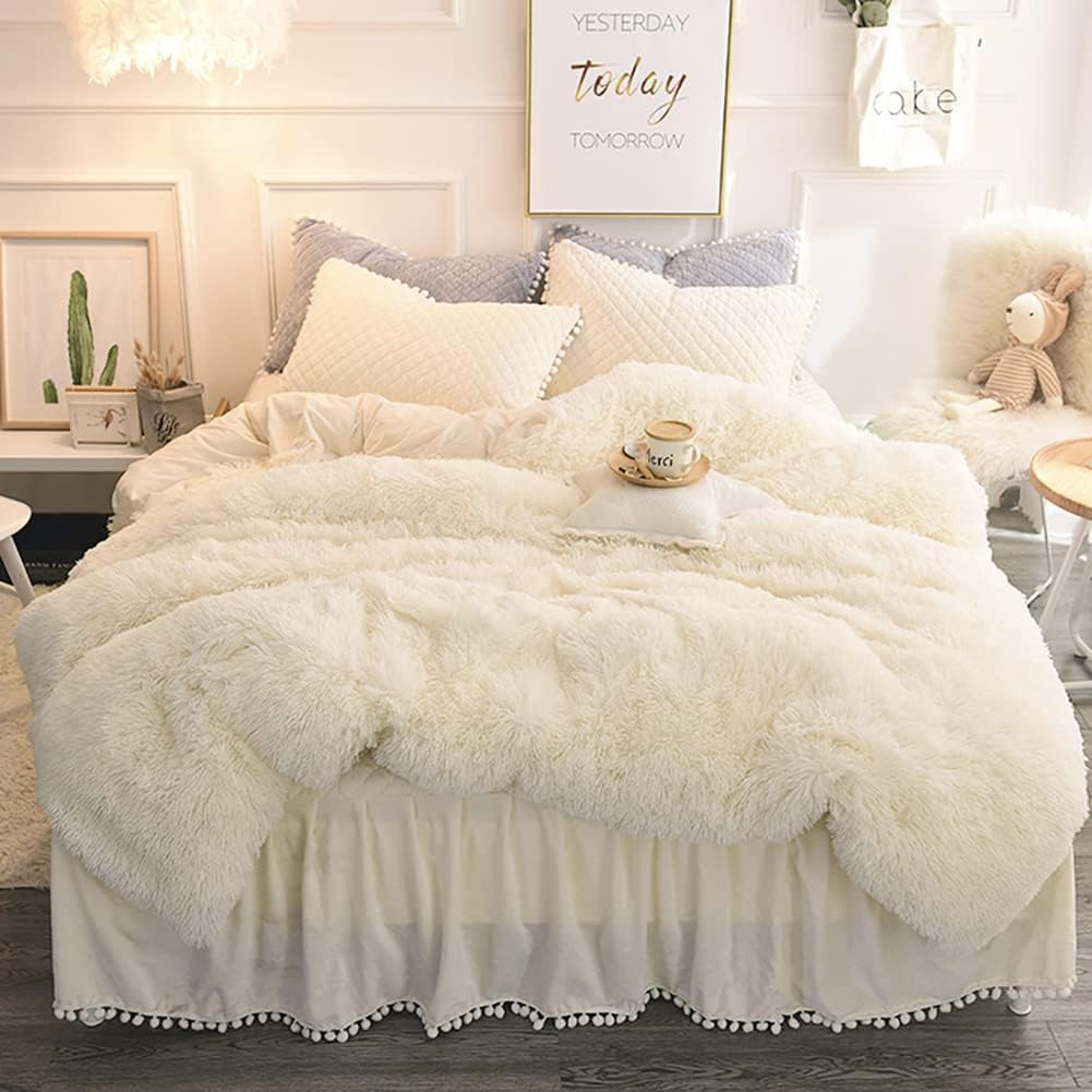 Michorinee Plüsch Bettwäsche 220x240 Winter Flauschig Warme Bettbezug Fleece Flausch Langhaar Kunstf