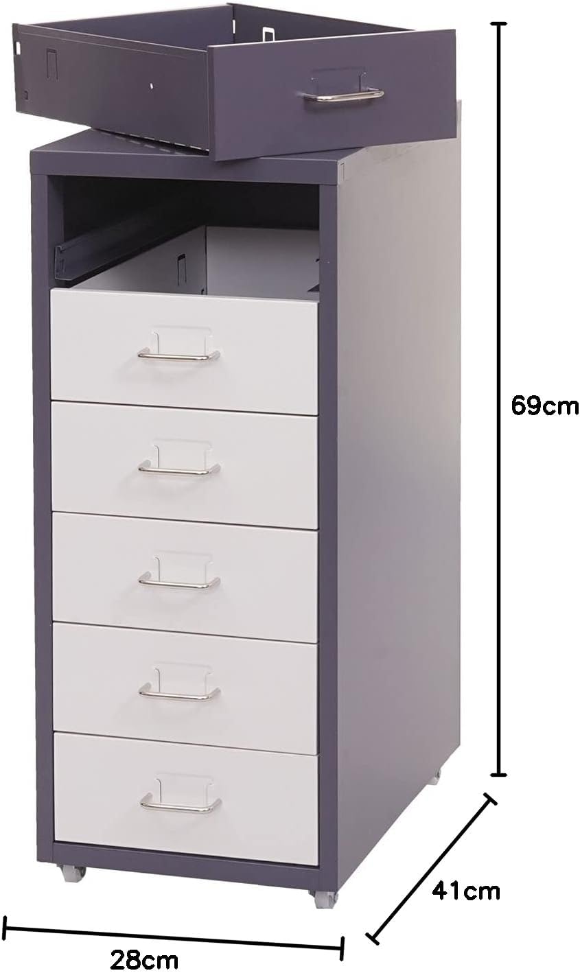 Mendler Rollcontainer Boston T851, Schubladenschrank Stahlschrank, 69x28x41cm 6 Schubladen - dunkelg