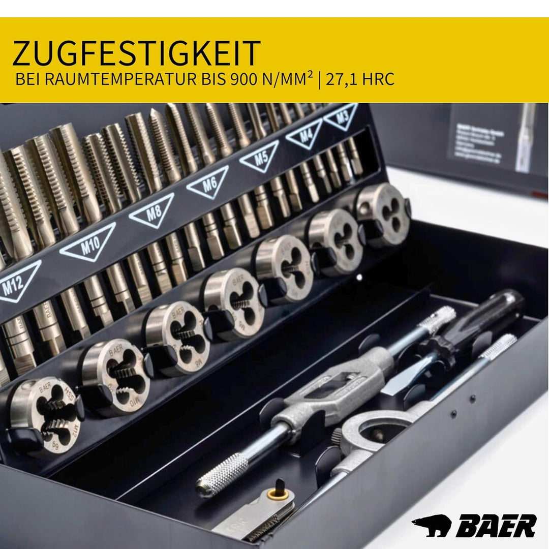 BAER Gewindeschneider Set HSS M3 - M12 - Gewindebohrer - Innengewinde + Aussengewinde - Gewindeschne
