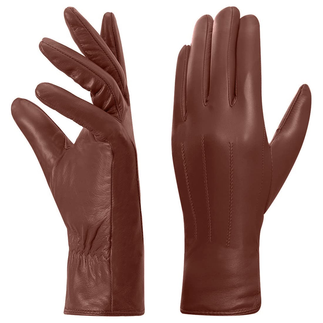 Harssidanzar Lederhandschuhe für Damen, Winter Warm Fleecefutter Touchscreen Vintage Finished GL018E