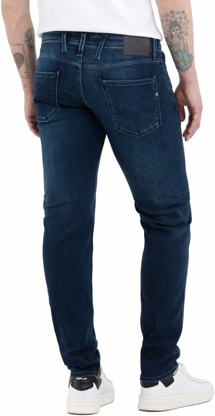 Replay Herren Jeans Anbass Slim-Fit mit Power Stretch 27W / 30L Dark Blue 007-1, 27W / 30L Dark Blue