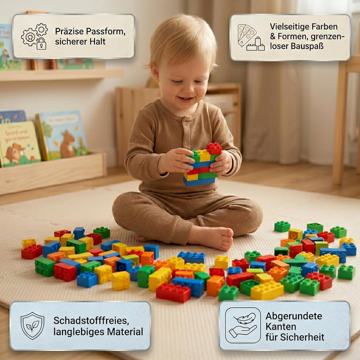 WYSWYG Grosse Bausteine Set -100 Steine in 5 Farben, Kompatibel - Ideal für Kinder ab 3 4 5 Jahre, S
