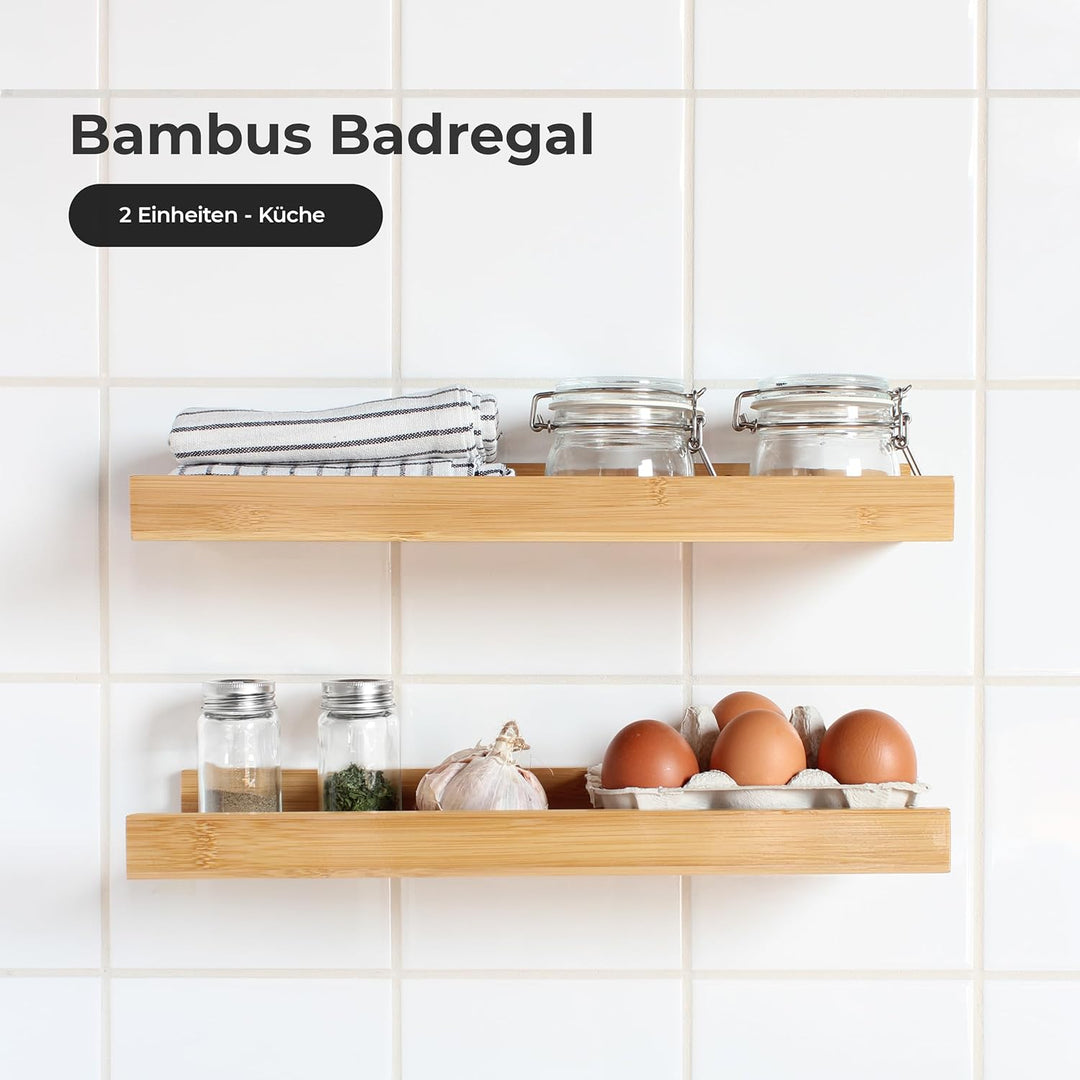 Badregal | Ohne Bohren (Selbstklebend) | Wandregal ohne Bohren für Badezimmer Küche Wohnzimmer | Kle