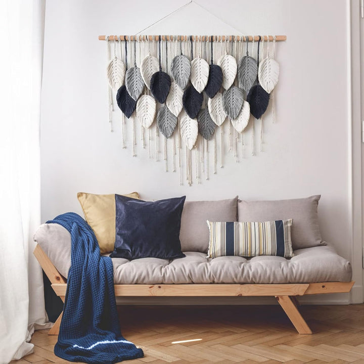 Weldomcor Grosser Wandbehang Wandteppich, Boho Makramee Gewebte Handgemachte Quaste Blatt Tapisserie