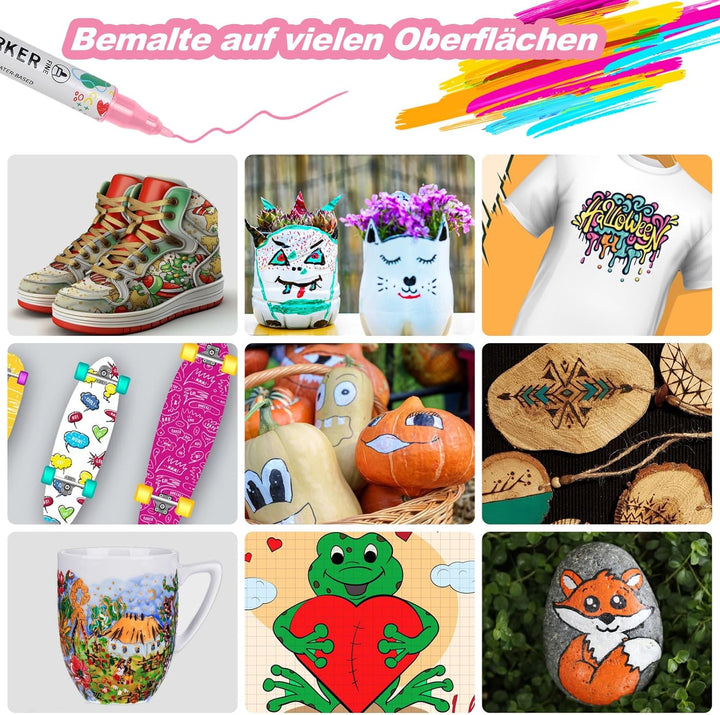 KEMYR 120 Farben Acrylstifte Set mit Doppelspitze, Acrylmarker Wasserfeste für Steine, Holz, Glas &