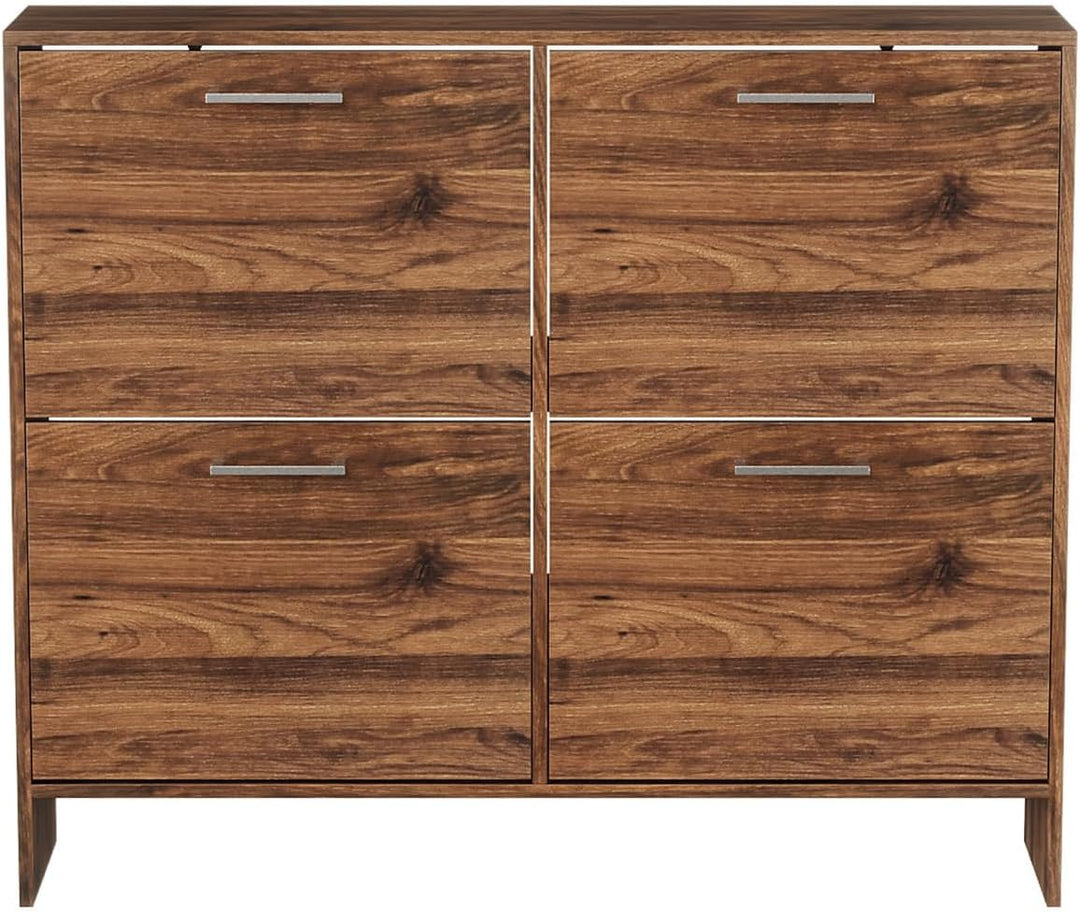 LEADZM Schuhschrank Schmal,Schuhkipper 106,5 x 24 x 90 cm Nussbaum | mit 4 Flip-Schubladen Schuhrega