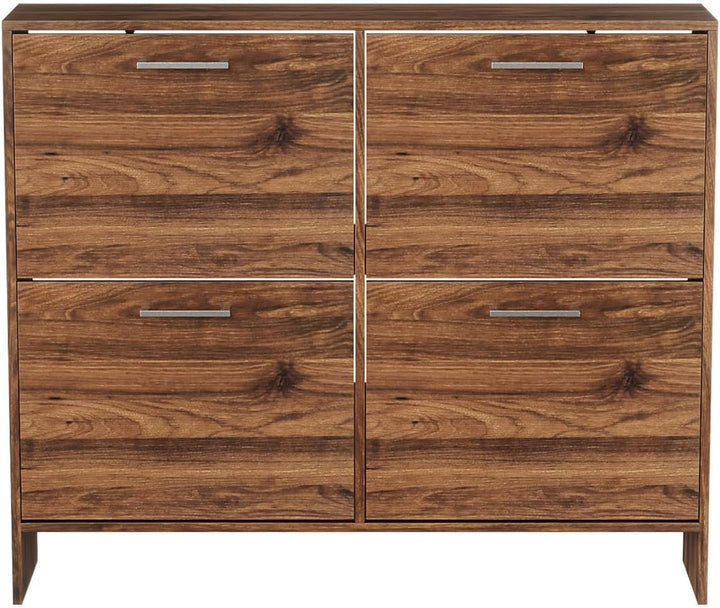 LEADZM Schuhschrank Schmal,Schuhkipper 106,5 x 24 x 90 cm Nussbaum | mit 4 Flip-Schubladen Schuhrega
