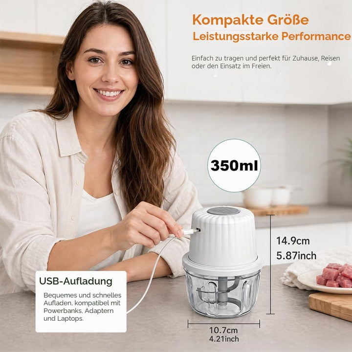 Elektrischer Küchenzerkleinerer, 400 ml Zwiebel Zerkleinerer, Mit USB-Aufladung, Gemüsezerkleinerer,