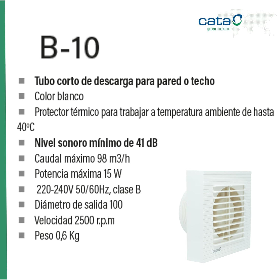 Cata - B-10 - Abzieher (Wand, Bad, weiss, 98 m³/h, 41 dB, 230 V)