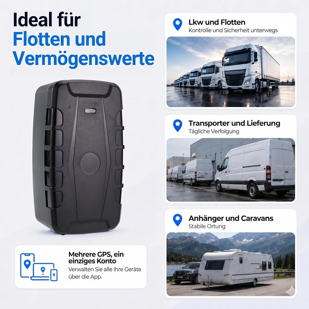 Winnes GPS Tracker Auto Ohne ABO, 4G GPS Tracker mit Magnet, Echtzeit Ortung per APP, 20000mAh Auto