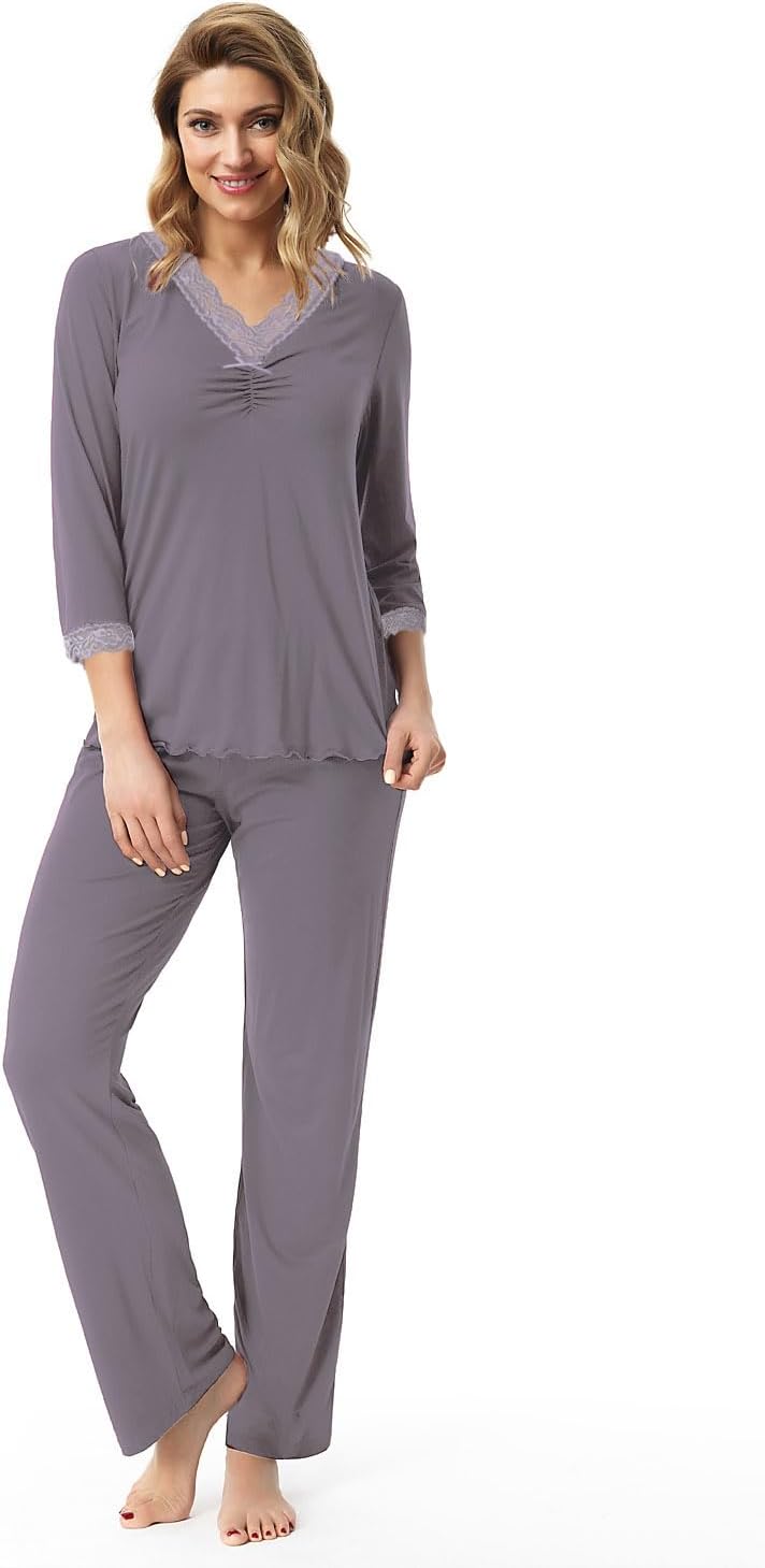 e.FEMME Damen Schlafanzug KAJA 162 aus Viskose mit Elasthan 36 Braun, 36 Braun