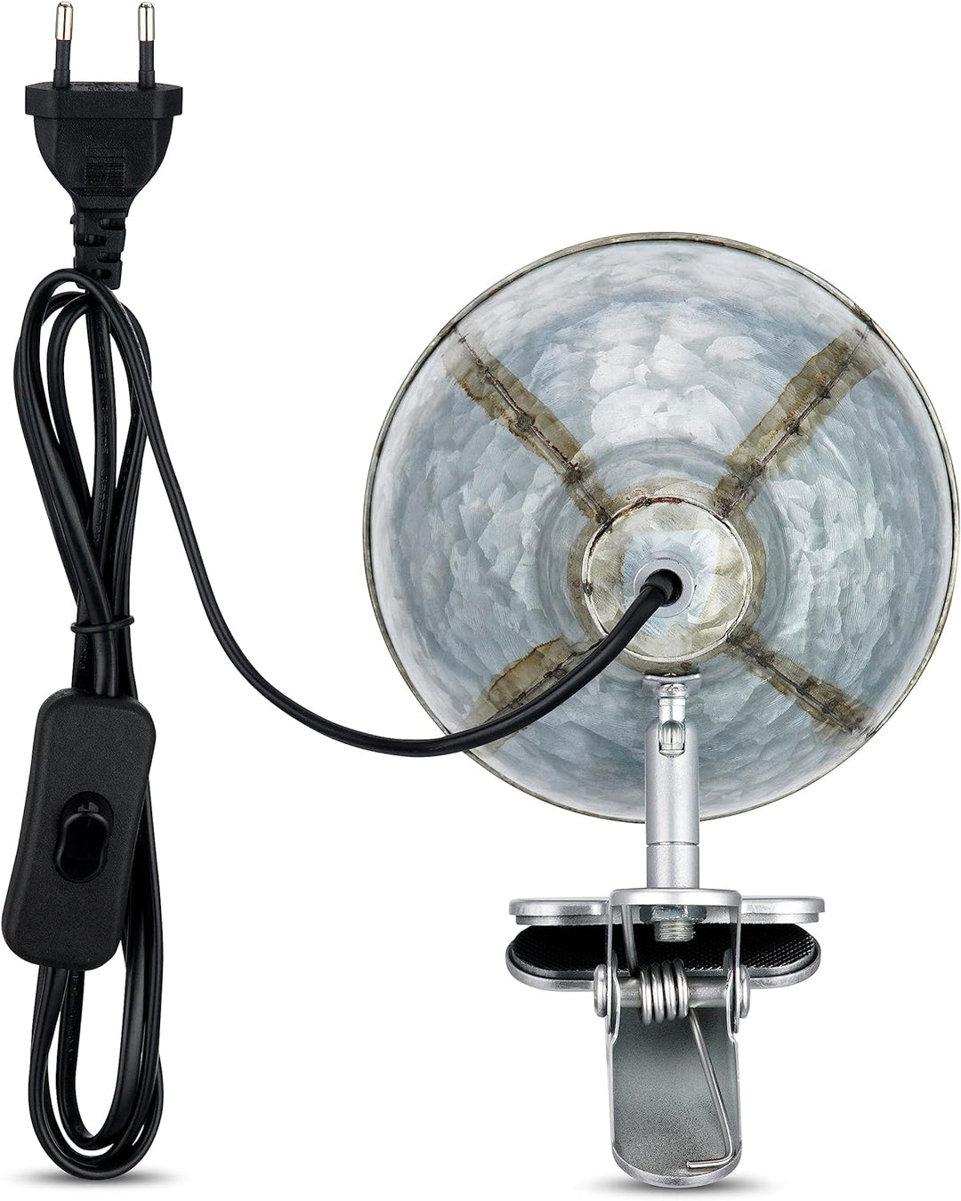 REV – Klemmlampe im angesagten Retro-Look mit E27 Fassung Zinkfarben – Leselampe Bett IP20 schwenkba