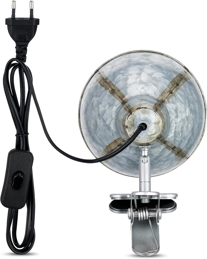 REV – Klemmlampe im angesagten Retro-Look mit E27 Fassung Zinkfarben – Leselampe Bett IP20 schwenkba