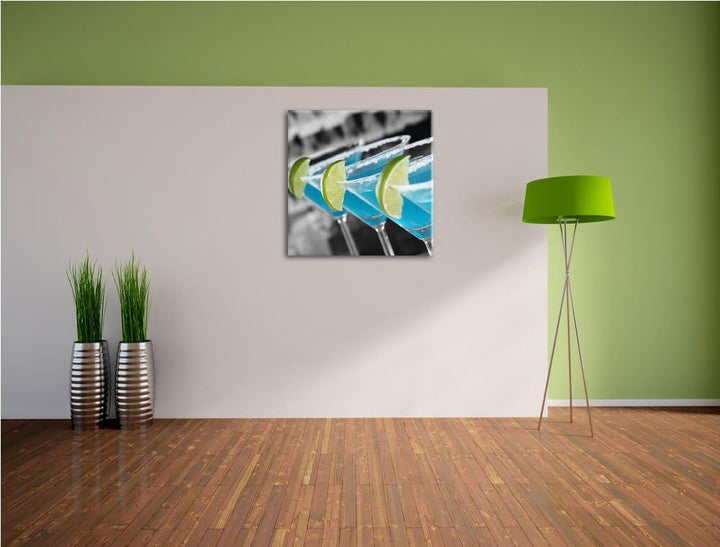 Pixxprint schöne Swimming Pool Cocktails / 70x70cm Leinwandbild bespannt auf Holzrahmen/Wandbild Kun