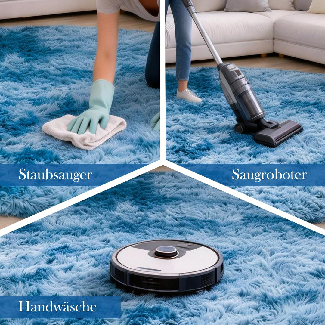 Teppich Rund 150 cm Navy blau Waschbar Rutschfester Hochflor Runder Teppich Wohnzimmer Weich Flausch
