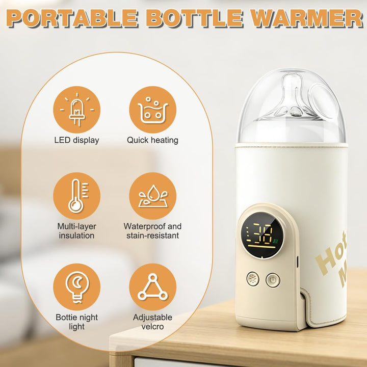 Flaschenwärmer Baby unterwegs, 8000mAh Akku Tragbarer Flaschenwärmer Baby Mit LCD-Display &amp; Nachtlic
