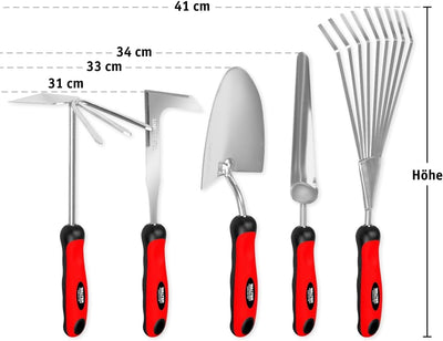 WALTER Gartenwerkzeug Set 5-TLG., Stiel mit einfachem Aufhängeloch, langlebiger Kopf aus rostfreiem